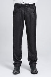 Black Floral Print Embroidery Men's Gothic Suit Pants